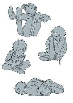 four different poses of a person laying on the ground