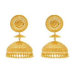 Pair these simple yet stylish 22 karat gold jhumka earrings with anything from causal wear to formal looks.Features• 22K Yellow GoldAdd a pair of 22 karat gold earrings from Virani to your jewelry collection! Our assortment of fine gold jewelry for women includes a vast assortment of 22 karat gold earrings in traditional and western styles for all occasions. Specifications• Minimum Earring Width - 2 millimeter• Maximum Earring Width - 40 millimeters• Earring Size - 63 millimeters• Earring Length Yellow Gold Round Meenakari Jhumkas, Festival Gold Plated Cutdana Jhumkas, Yellow Gold Bollywood Jhumkas With Intricate Design, Yellow Gold Meenakari Jhumkas For Diwali, Bollywood Style Yellow Gold Jhumkas With Intricate Design, Festive 22k Yellow Gold Jhumkas, Yellow Gold Plated Meenakari Jhumkas, Yellow Gold Meenakari Jhumkas Gold-plated, Navratri Yellow Gold 22k Jhumkas