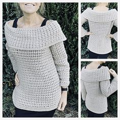 there is a woman wearing a crocheted sweater