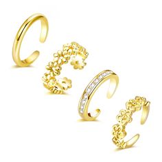 PRICES MAY VARY. [Toe Rings For Women] 4Pcs toe rings come in a set, unique design, never go out of style. These toe rings offer a unique and eye-catching look that you can wear either alone or together. Step out in style with this set of 14k gold toe ring. Boho, minimalist, and elegant designs complement various outfits and add a touch of glamour to your feet. [Adjustable Toe Rings] The open ends make these 14K gold filled toe rings slightly adjustable, Open cuff toe rings suitable for most wom Rings Summer, Gold Toe Rings, Flower Simple, Summer Cocktail Party, Simple Band, Cute Toes, Boho Minimalist, Toe Ring, Foot Jewelry