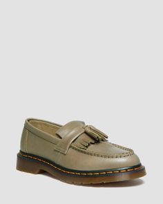 Shop Adrian Carrara Leather Tassel Loafers in Olive at Dr. Martens. Free delivery on orders over $50 Dr Martens Homme, Docs Shoes, Dr Shoes, Shoe Brushes, Shoe Inspo, Veg Tan Leather, Tassel Loafers, Goodyear Welt, Leather Tassel