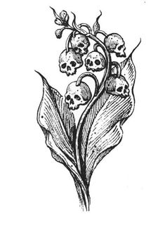 a drawing of a flower with skulls on it