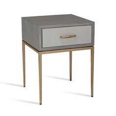 an end table with two drawers on one side and a gold drawer on the other