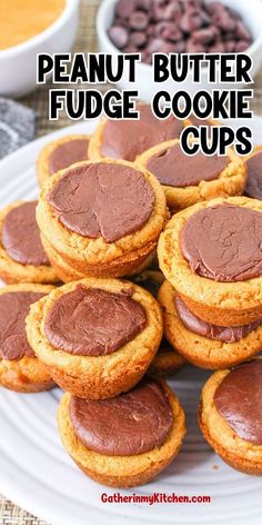 peanut butter fudge cookie cups on a white plate