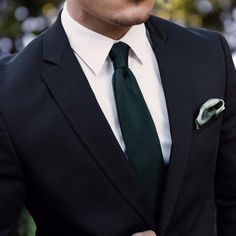 a man wearing a suit and tie with a green flower in his lapel pocket