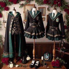 Hogwarts Outfits Gryffindor, Slytherin Dresses, Slytherin Dress, Hogwarts Slytherin, Cute Kawaii Outfits, Slytherin Fashion, Hogwarts Uniform, Hogwarts Outfits, Harry Potter Cosplay