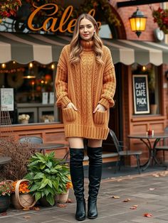 90s cozy fall outfit: sweater dress and over-the-knee boots Fall Outfits Retro, Outfits Retro, Cozy Fall Outfits, Floral Babydoll Dress, The Time Machine, 90s Vibes, Grunge Look, Time Machine, Winter Clothes