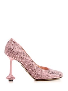 "Toy" pumps fro m Loewe in pink suede with all-over crystals, with petal-shaped toe and lacquered Toy heel. Loewe Puzzle Bag, Pink Pumps, Dolce E Gabbana, Pink Suede, Van Cleef Arpels, Sneaker Wedge, High Heel Pumps, Lady Dior, Hermes Birkin