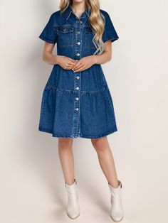 Short Sleeve Denim Dress, Blue Zones, Sleep Dress, Maxi Dress Formal, Button Dress, Formal Evening Dresses, Dream Clothes, Hoodie Top, Denim Dress