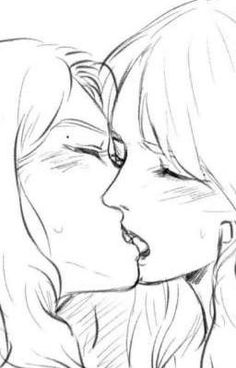 Girlxgirl Drawing Base, Girl Kissed A Girl Drawing, Yuri Kiss Reference, Gl Sketches, Lesbian Sketching Easy, Spicy Drawing Poses Wlw, Yuri Drawing Base, Lesbian Couple Drawing Template, Neck Kiss Drawing Base