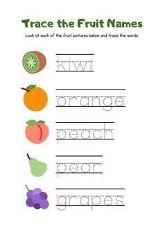 trace the fruit names worksheet