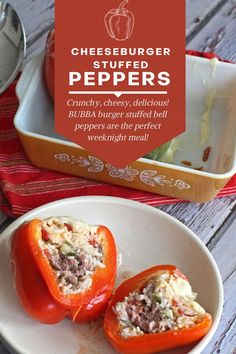 cheeseburger stuffed peppers on a white plate