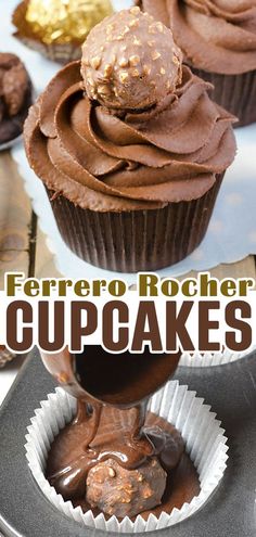 This rich chocolate cupcake recipe is easy to make, can be made in under an hour, and must be tried if you call yourself a chocolate lover. Ferror Rocher Cupcakes, Forero Rocher Cupcakes, Ferraro Rocher Desserts, Ferrero Rocher Cupcakes Recipe, Ferrero Rocher Dessert Ideas, Ferrero Rocher Recipe, Ferrera Roche Ideas, Forero Rocher Cake, Ferraro Rocher Cupcakes