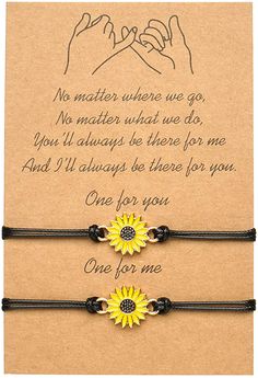 Sunflower Quotes, Relationship Bracelets, Promise Bracelet, Distance Bracelets, Best Friend Couples, Best Friend Bracelets, Sunflower Necklace, Friendship Jewelry, Friend Bracelets