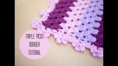 there is a crocheted purple and white doily on the table with a pink tag that says triple picot boarder