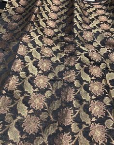 "Jaquard floral brocade 44\" wide Beautiful black multi gold floral brocade fabric sold by the yard Useable for apparel and interior decore like pillow cases, table runner, curtain or much more It is best fabric for theatrical costumes." Brocade Fabric, Gold Sequins, Stretch Velvet, Sequin Fabric, Gold Floral, Pink Silk, Royal Fashion, Hat Making, Mesh Fabric