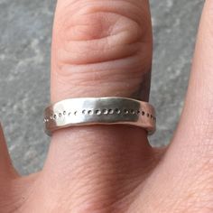 Chunky solid silver hammered ring band with hand stamped dots. | Etsy Minimalist Hammered Sterling Silver Wide Band Ring, Everyday Hand Stamped Silver Rings, Silver Minimalist Rings With Hand Stamped Detail, Minimalist Silver Rings With Hand Stamped Details, Minimalist Silver Rings Hand Stamped, Minimalist Hand Stamped Silver Rings, Hand Stamped Ring, Hammered Silver Ring, Stamped Rings