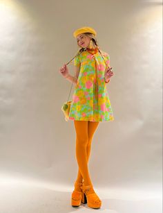 1960s Casual Outfits, Rollerskating Outfit Ideas, Dorky Outfits, 70s Funky Fashion, Colored Tights Outfit 60s, 70s Roller Skating Outfits, Muppet Fashion, Fun Colorful Outfits, Bright Outfits Aesthetic