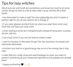 Tips for lazy witched Lazy Witch Tips, Spell Bags, Real Witchcraft, Witches Broom