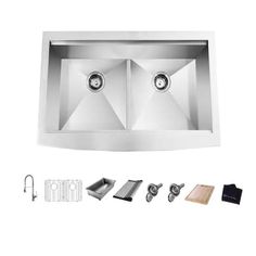 stainless steel double bowl kitchen sink with accessories