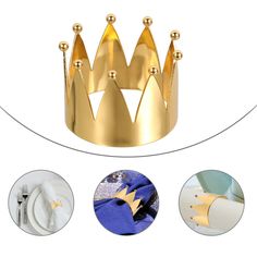 the gold crown has been placed on top of plates