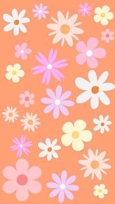 an orange background with pink and white flowers on it's sides, all in different colors