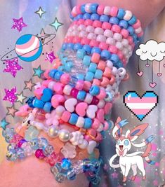 Trans Kandi Bracelet, Clown Kandi Pattern, Trans Kandi Cuff, Trans Kandi, Clown Kandi, Kandi Bracelet Ideas, Kawaii Kandi, Kandi Inspo