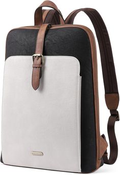 Top Quality Leather Material: The leather backpack is made of top quality vegan leather with polyester lining, which is soft to touch and durable for using. The high-end design makes this laptop backpack purse for women look stylish and vintage. Top smooth U zips for convenience to get your computer.    Well Organized: 1 main pocket; 1 Padded 15.6" laptop compartment; 2 phone pockets; 1 zipper pocket; 2 pen slots; 1 front magnetic snap pocket; 1 rear zipper pocket. Ideal daily work backpack fo Work Backpack Women, Sophisticated Backpack, Stylish Laptop Bag, Elegant Backpacks, Work Computer, Work Bags Laptop, Womens Work Bag, Backpack College, Laptop Backpack Women