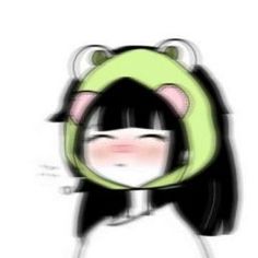 a drawing of a girl wearing a green hoodie and panda ears on her head