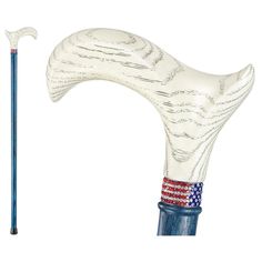 an image of a white and blue object with american flag colors on it's head