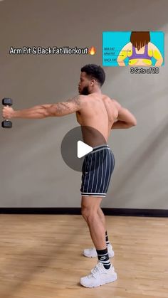 a man with no shirt is doing exercises on the floor