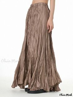 Olivia Mark - Essential Daily Wear Skirts with Elastic Waistband Women's Bottoms, Style Chic, Summer Fall, Skirt Length, Season Spring, Dress Length, Brown And Grey, Apparel Accessories, Daily Wear