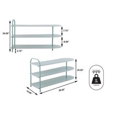 two white shelves are shown with measurements for each shelf