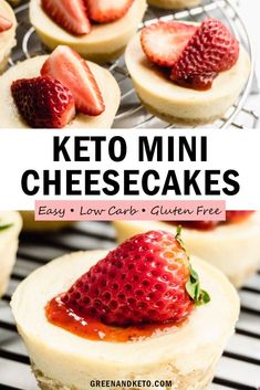 keto mini cheesecakes with strawberries on top