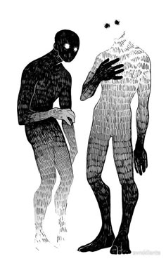 two people standing next to each other, one with an alien head on his chest