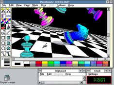 an animated image of colorful chess pieces on a black and white checkered floor