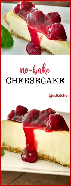 no - bake cheesecake with raspberry sauce on the top and bottom