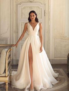 High Side Slit White Wedding Dress