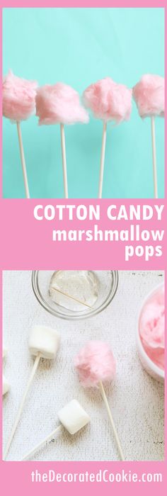 cotton candy marshmallow pops on a pink and blue background