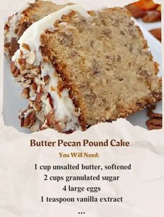 a piece of cake with white frosting and nuts on top is shown in this advertisement