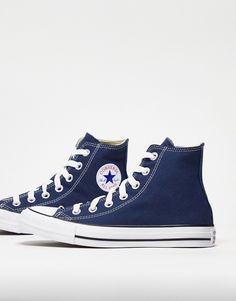 Shoes by Converse Your casualwear companions High-top design Lace-up fastening Signature Converse All Star branding Eyelets to inner foot for ventilation Vulcanised rubber toe cap and outsole Archival rubber taping Platform sole Converse Shoes Blue, Dark Blue Converse, Converse Bleu, Navy Blue Converse, Navy Converse, Tenis Converse, Blue High Tops, Blue Converse, Navy Sneakers