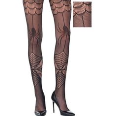 Everyone will be caught in your web when you wear these Adult Spiders and Webs Fishnet Pantyhose! These patterned Halloween pantyhose feature long-legged black spiders cascading down from a scalloped web pattern on the thighs down to larger web patterns on the shins. Pair these with a sexy Halloween costume to finish the look! Adult Spiders and Webs Fishnet Pantyhose product details:  One size fits most women's sizes 6-8 Gothic Thigh-high Bottoms For Halloween, Fitted Black Hosiery For Costume Party, Stretch Hosiery For Halloween Costume Party, Fitted Hosiery For Halloween Costume Party, Stretch Legwear For Halloween, Halloween Thigh High Legwear For Costume Party, Stretch Thigh High Hosiery For Halloween, Black Thigh High Hosiery For Halloween, Thigh High Stretch Hosiery For Halloween