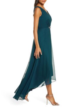 Eliza J Embellished High/Low Chiffon Dress (Regular & Petite) | Nordstrom Mother Son Wedding Dance, High Low Chiffon Dress, Eliza Dress, Mother Of Groom Dresses, Groom Dresses, Chiffon Gown, Eliza J, Groom Dress, Mother Of The Groom