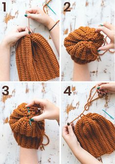 instructions to crochet a beanie with yarn