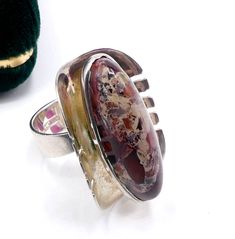 "Vintage large marked 925 sterling silver and natural stone cabochon ring size 6, In good vintage condition. The face of ring 1\" 1/8 long 7/8\" wide. Natural stone cabochon 1\"1/8 long 3/8\" wide and 3/8\" thick. Weighs 12.3 gram. Thanks." Vintage Face, Small Diamond Rings, Cabochon Ring, Cabochons Stones, Perfect Ring, Vintage Signs, Rings Statement, Diamond Rings, Vintage Rings