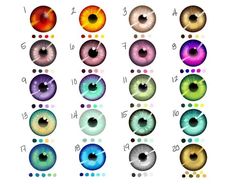 an image of different colored eyes with numbers on the side and dots in the middle