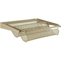 a metal tray with mesh sides and handles