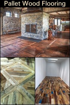 wood flooring that looks like it has been made from pallets and other materials