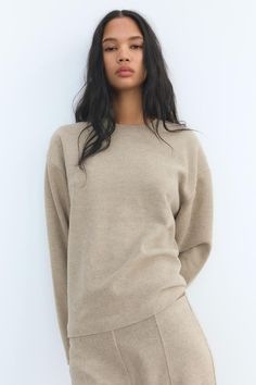 SOFT SWEATER - Green marl | ZARA United States Stretch Long Sleeve Sweater With Ribbed Cuffs, Chic Long Sleeve Ribbed Sweater, Fall Ribbed Crew Neck Cropped Sweater, Fall Cropped Sweater With Ribbed Neckline For Loungewear, Fine Knit Fall Loungewear Sweater, Fine Knit Loungewear Sweater For Fall, Fine Knit Sweater For Fall Loungewear, Fall Fine Knit Loungewear Sweater, Beige Stretch Crew Neck Sweater