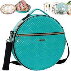 a round purse with various items in it